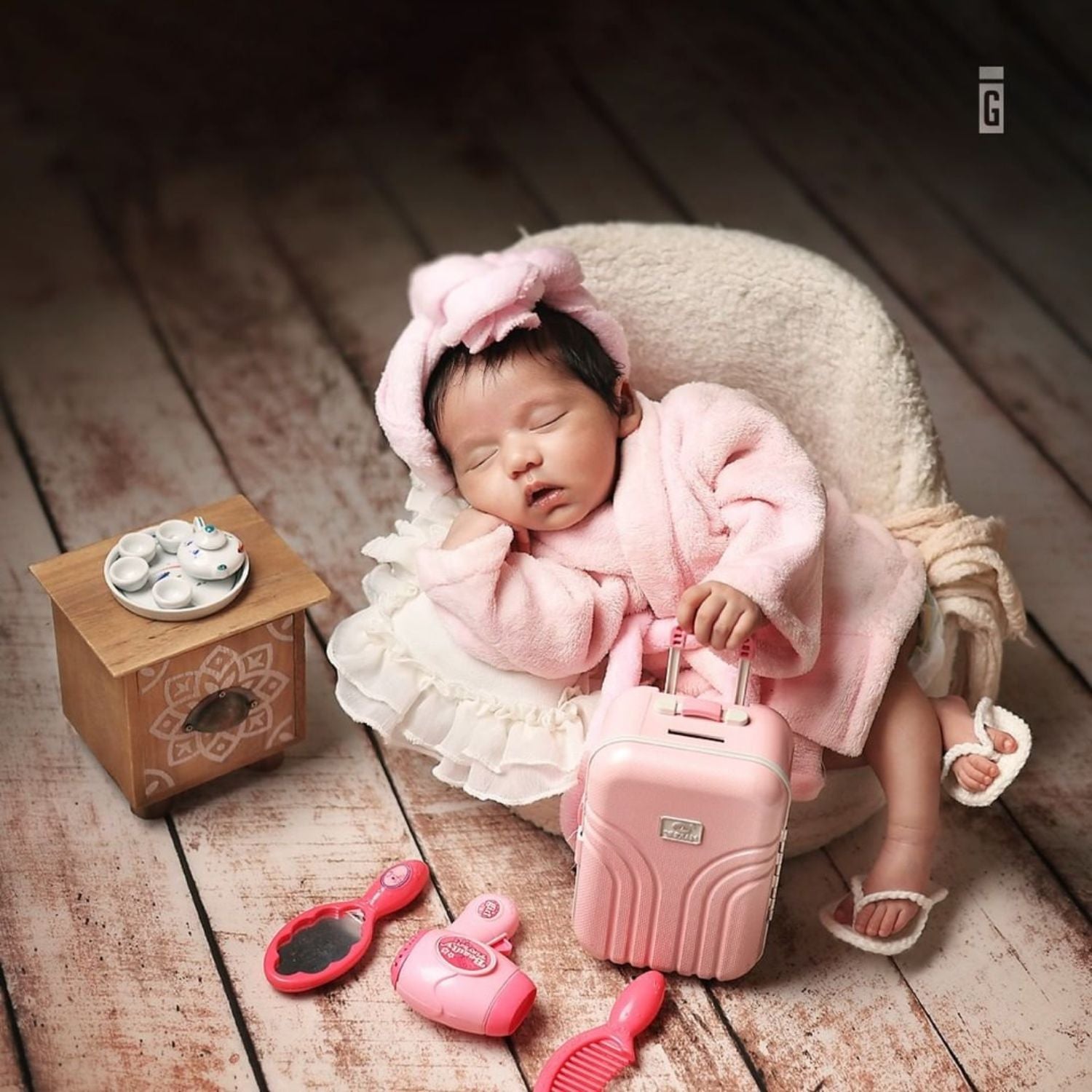 Baby Bathrobe with Hair Towel O205 | 9M | Pink