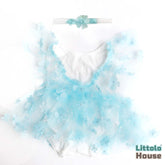 Baby Girl Net Lace Romper with Headband O208 | 3M | Sky