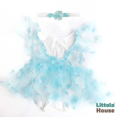 Baby Girl Net Lace Romper with Headband O208 | 3M | Sky