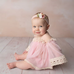 Baby Girl Lace Off-Shoulder Top with Bow Headband O209 | 1Y | Pink