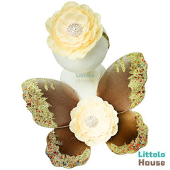 Baby Girl Butterfly Wings with Flower Headband O219 | 3M | Beige