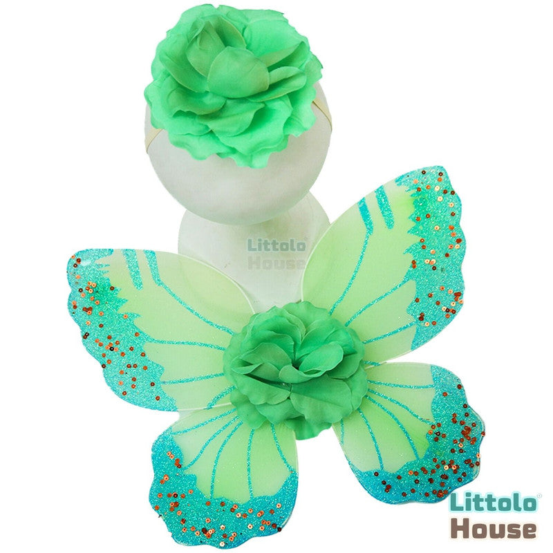 Baby Girl Butterfly Wings with Flower Headband O219 | 3M | Green