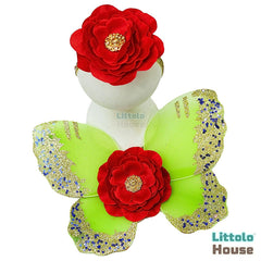 Baby Girl Butterfly Wings with Flower Headband O219 | 3M | Green Red