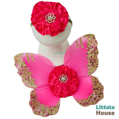 Baby Girl Butterfly Wings with Flower Headband O219 | 3M | Magenta