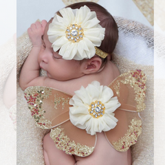 Baby Girl Butterfly Wings with Flower Headband O219 | 3M | Beige
