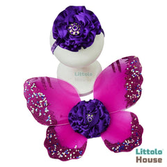 Baby Girl Butterfly Wings with Flower Headband O219 | 3M | Purple Shades