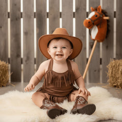Baby Girl Halter Fringe Romper O226 | 1Y | Brown