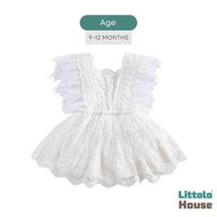 Baby Girl Sequin Ruffle Lace Romper O229 | 1Y | White