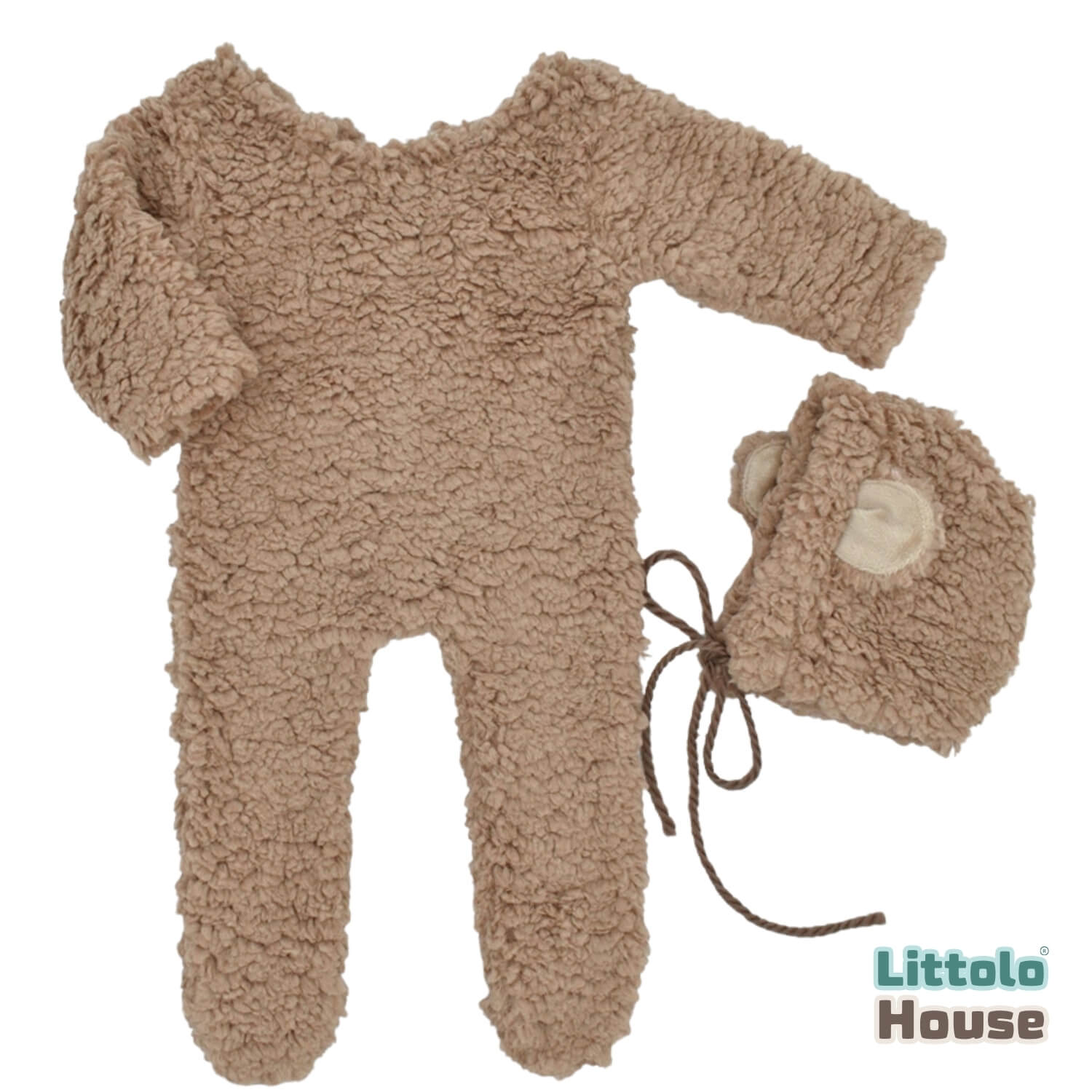 Baby Ultra Soft Fleece Romper with Bear Bonnet O231 | 2M | Brown