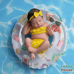 Baby Girl Polka Dot Ruffle Tube Top & Bloomer Outfit with Bow Headband O233 | NB | Yellow