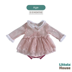 Baby Girl Net Ruffle Mesh Lace 2-Piece Set O239 | 2M | Light Pink