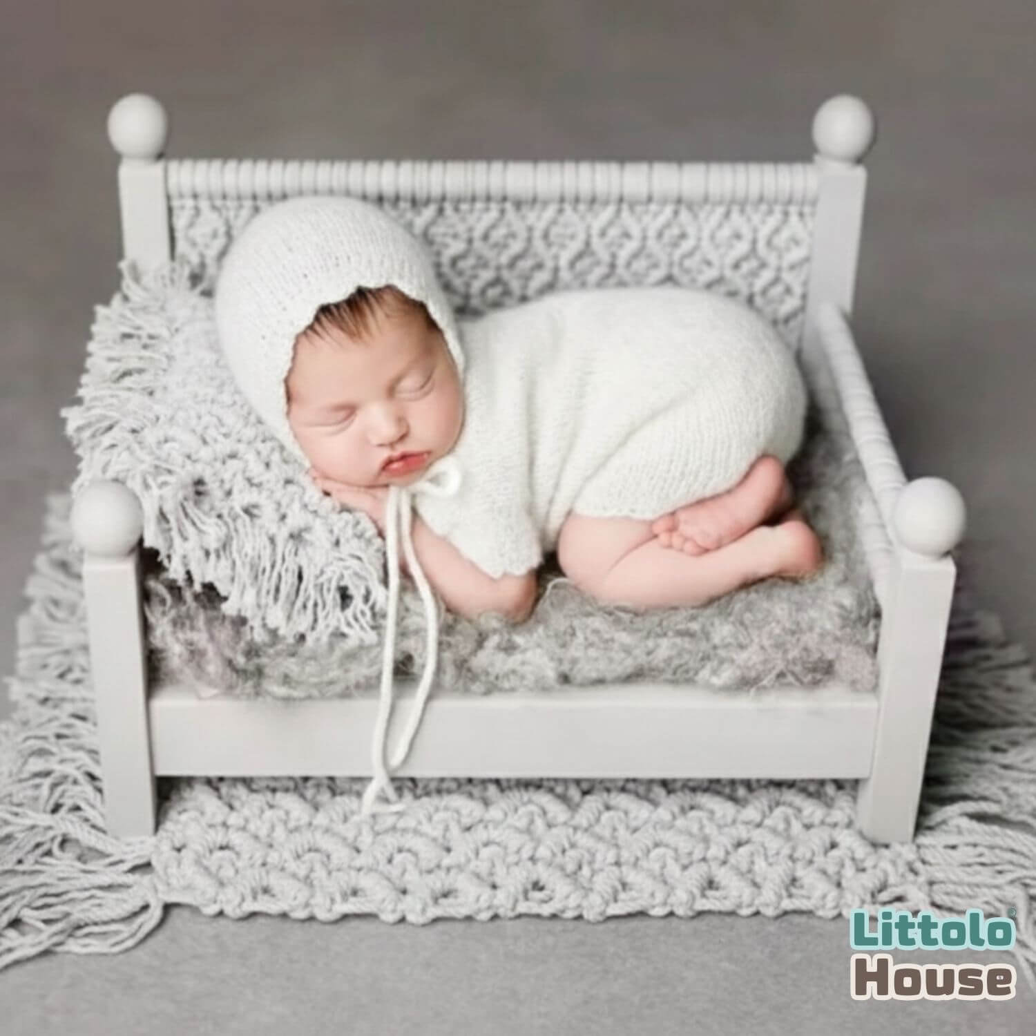 Baby Cozy Knit Romper with Bonnet O240 | NB | Off White