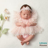 Baby Girl Butterfly Mesh Romper with Headband O241 | 2M | Light Pink