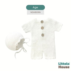 Baby Cozy Knit Romper with Bonnet O240 | NB | Off White