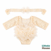 Baby Girl Flower Net Lace Romper with Headband O242 | 3M | Cream