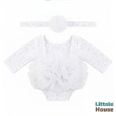 Baby Girl Flower Net Lace Romper with Headband O242 | 3M | White