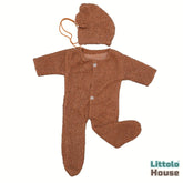 Baby Fleece Romper With Bear Bonnet O243 | 2M | Brown
