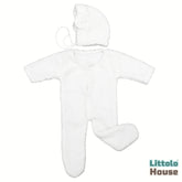 Baby Fleece Romper With Bear Bonnet O243 | 2M | White
