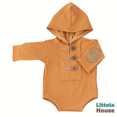 Baby Ribbed Hooded Romper O245 | 2M | Mustard