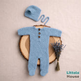 Baby Premium Soft Wool Romper with Bonnet O247 | NB | Blue