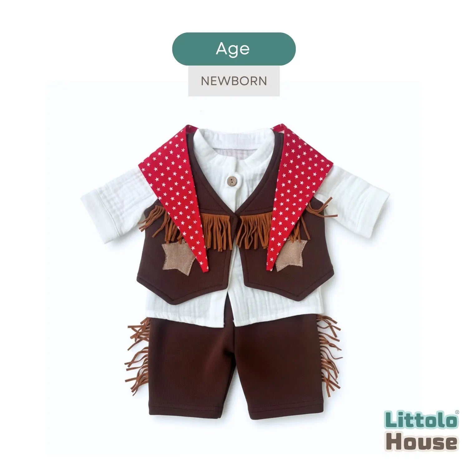 Baby Classic Western Cowboy Costume O248 | NB | White Brown