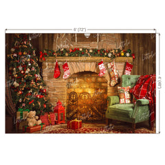 LB0050 Christmas Vintage Fireplace 2 Festivals and Seasons Backdrop