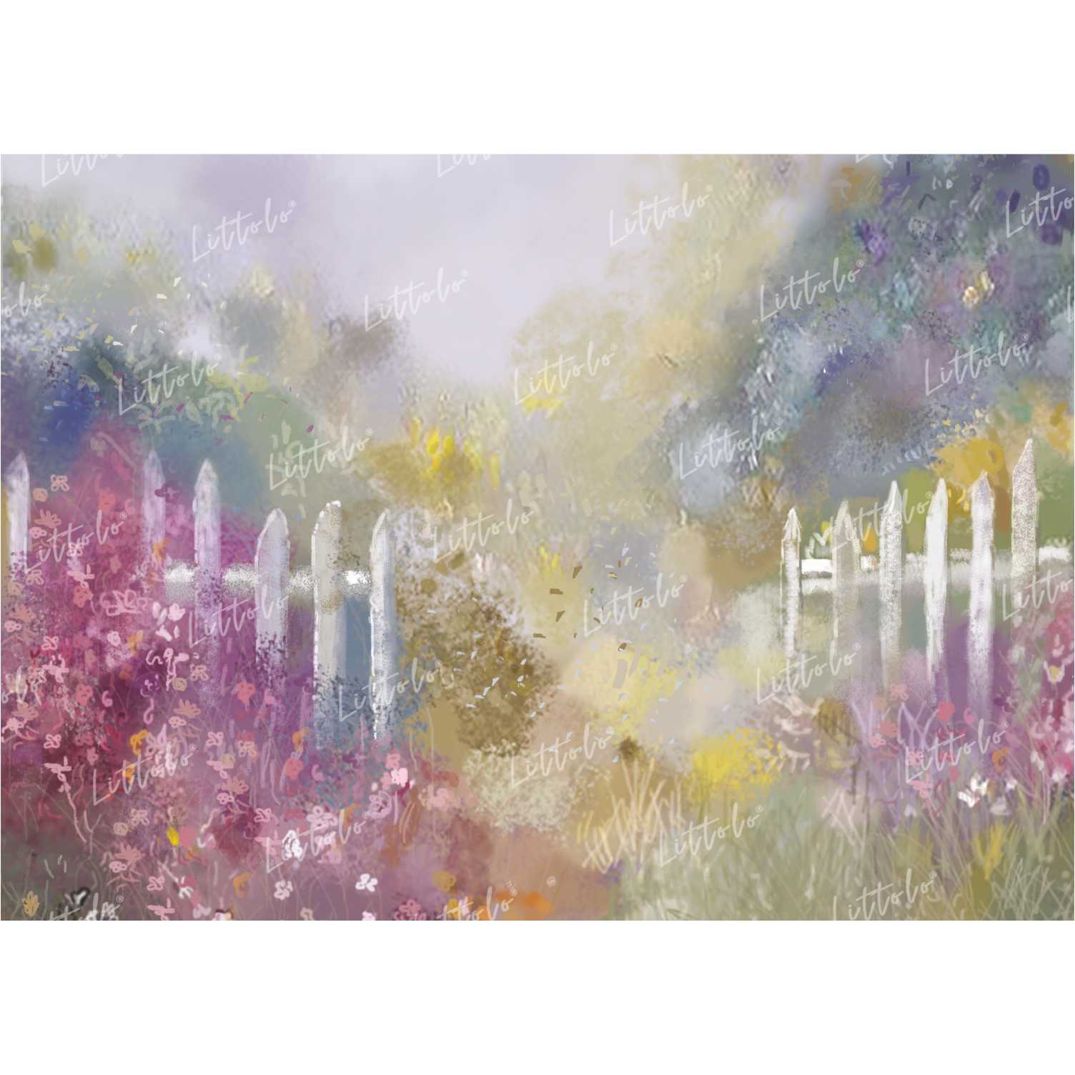 LB0105 Colourful Flowers Garden with Fences Theme Backdrop