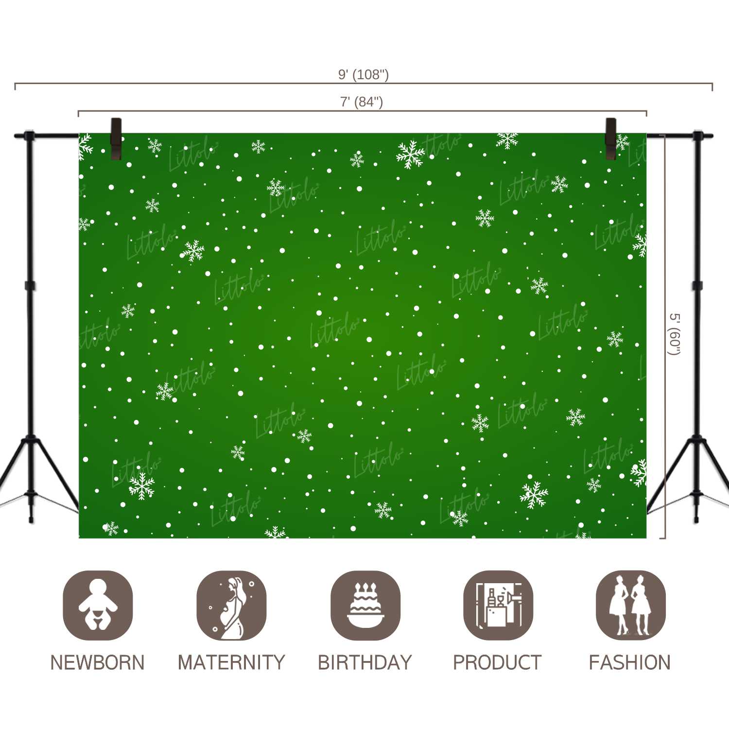 LB0107 Christmas Snow Flakes | Green Festivals and Seasons Backdrop