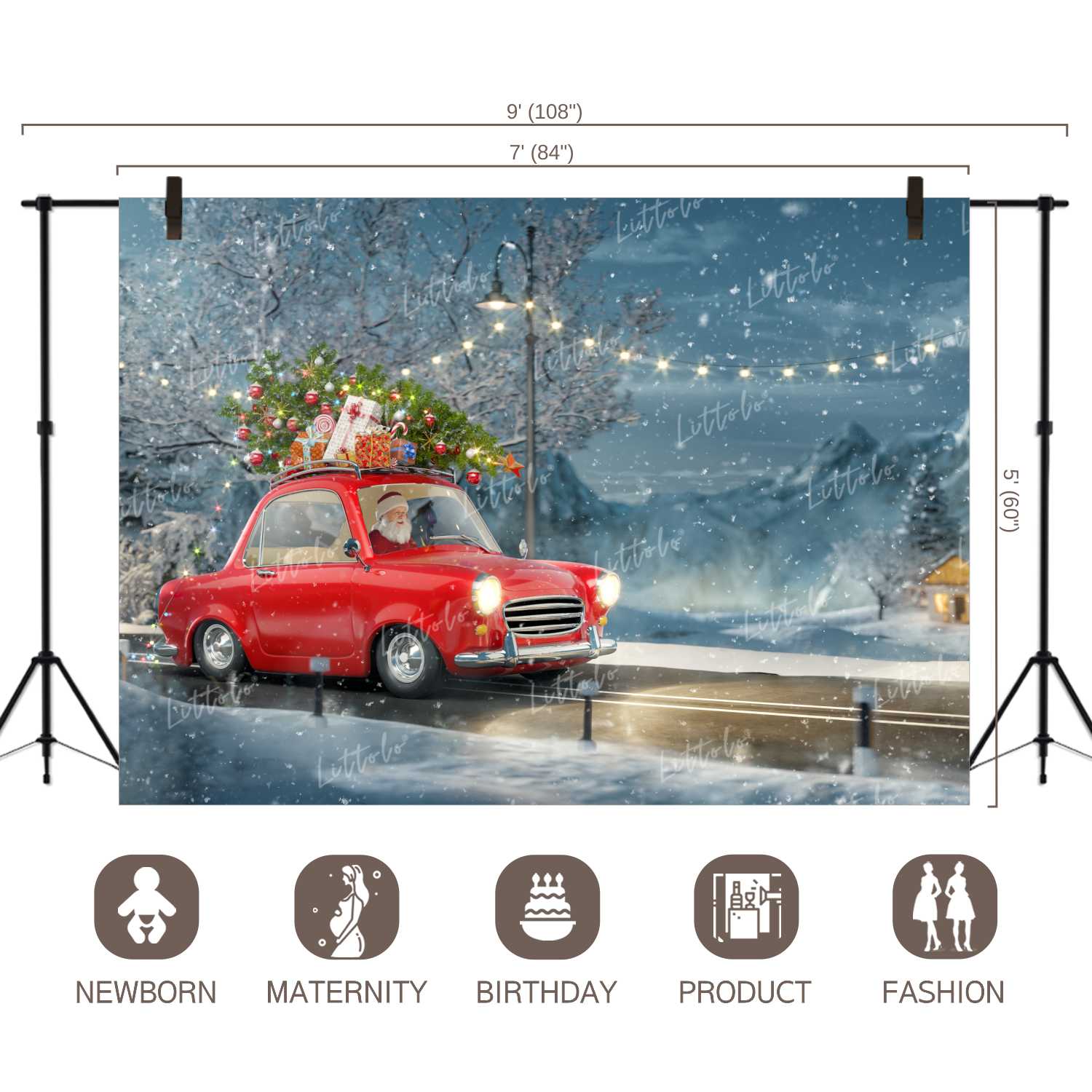 LB0178 Christmas Santa Delivering Gifts Festivals and Seasons Backdrop