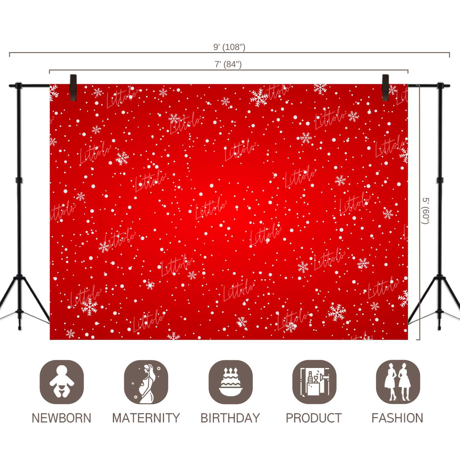 LB0185 Christmas Snow Flakes | Red Festivals and Seasons Backdrop