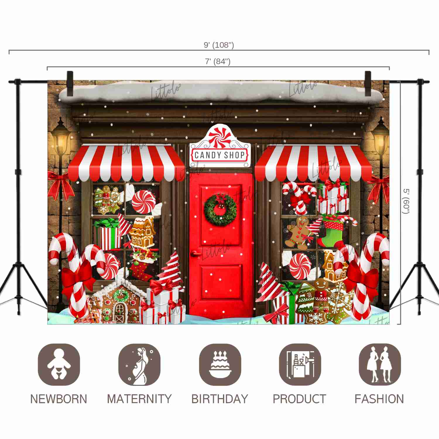 LB0366 Christmas Candy Shop Backdrop
