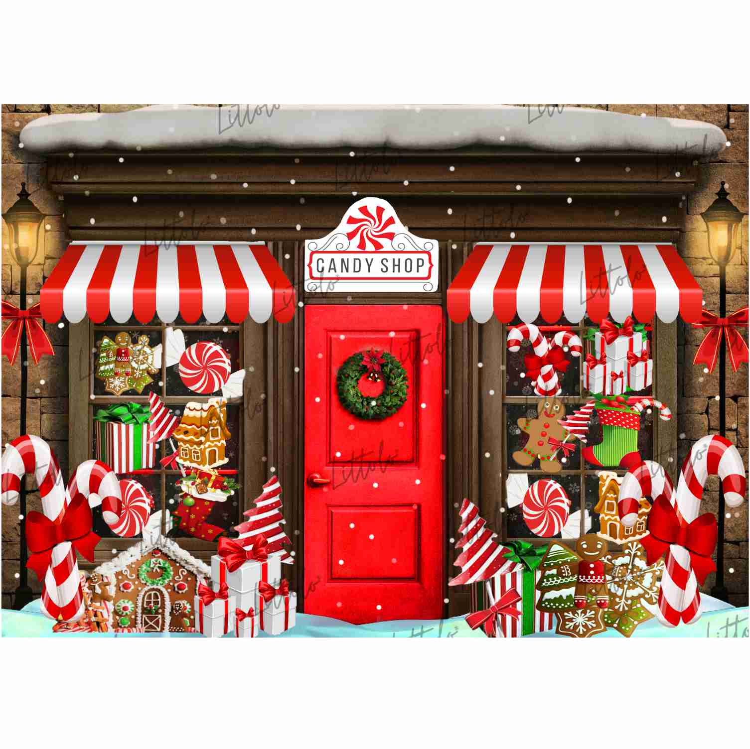 LB0366 Christmas Candy Shop Backdrop