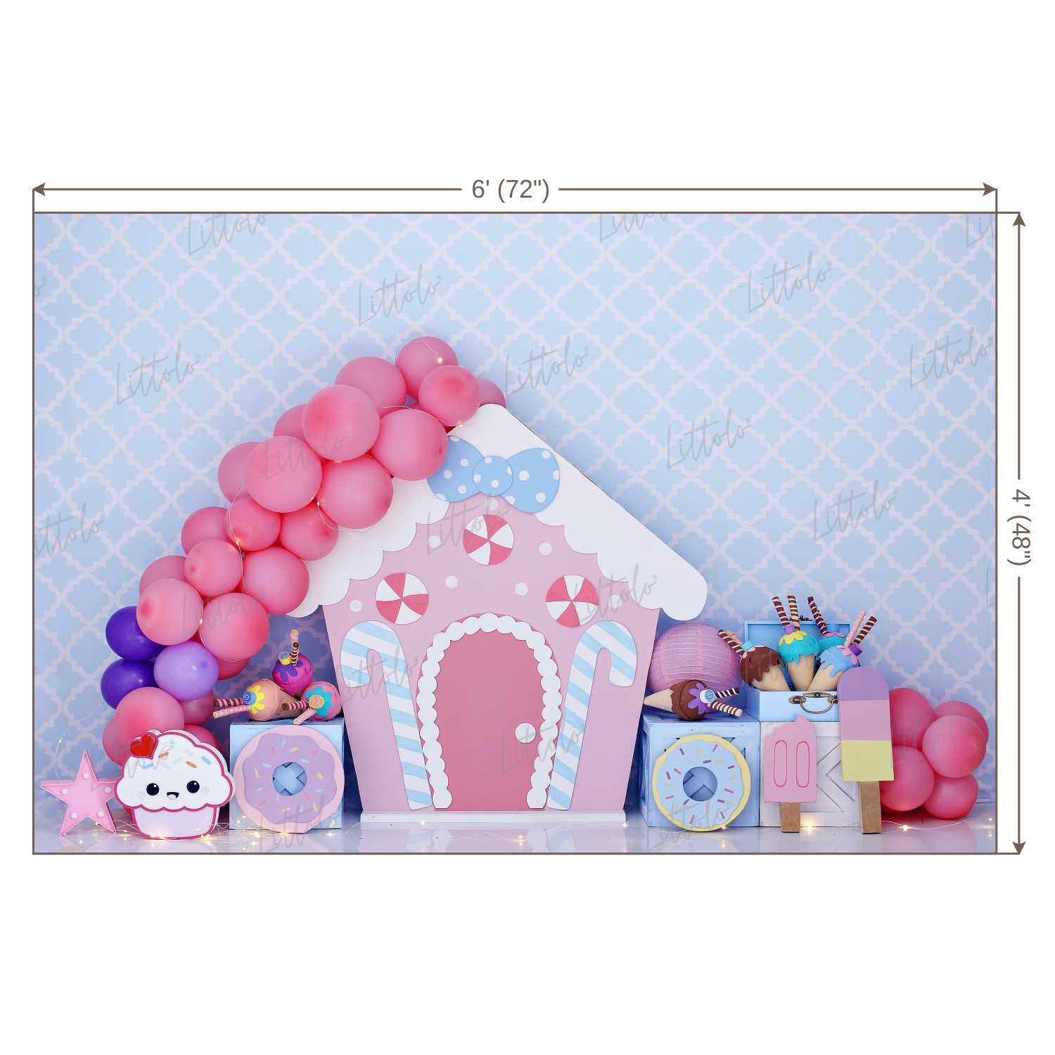 LB0385 Sugar Rush Balloons and Cake Smash Theme Backdrop