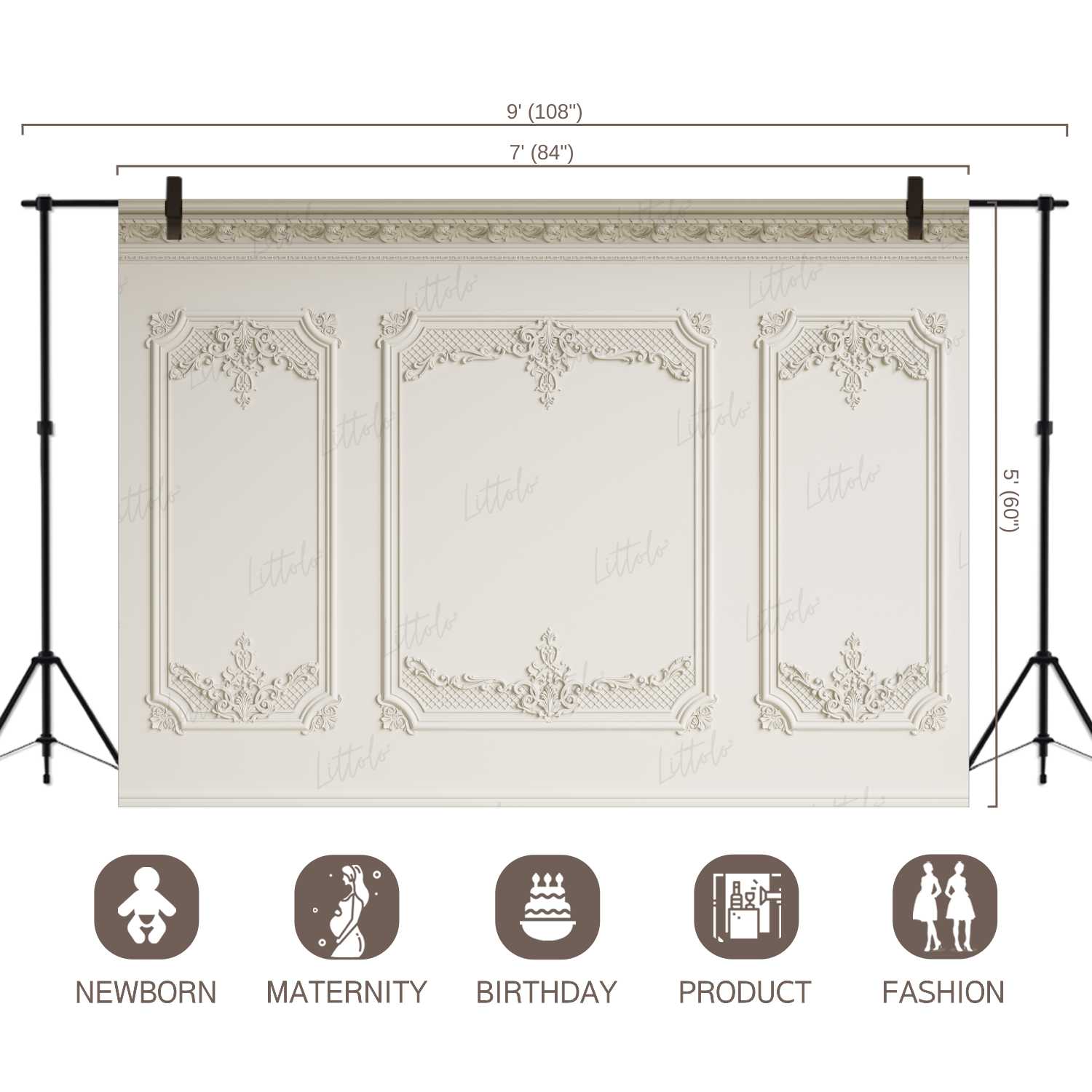 LB0415 Cream Winscot Theme Backdrop