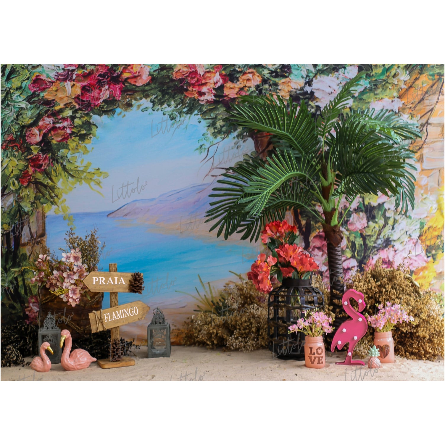 LB0456 Fabulous Flamingo Tropical Backdrop