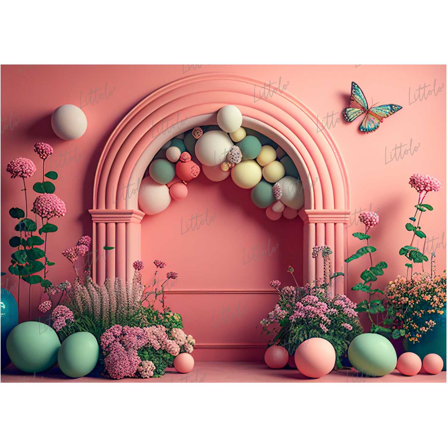 LB0471 Floral Balloons Garland Doorway Theme Backdrop