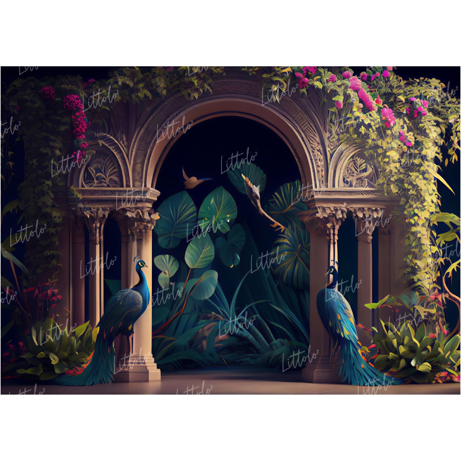 LB0493 Enchanted Doorway Peacock Theme Backdrop