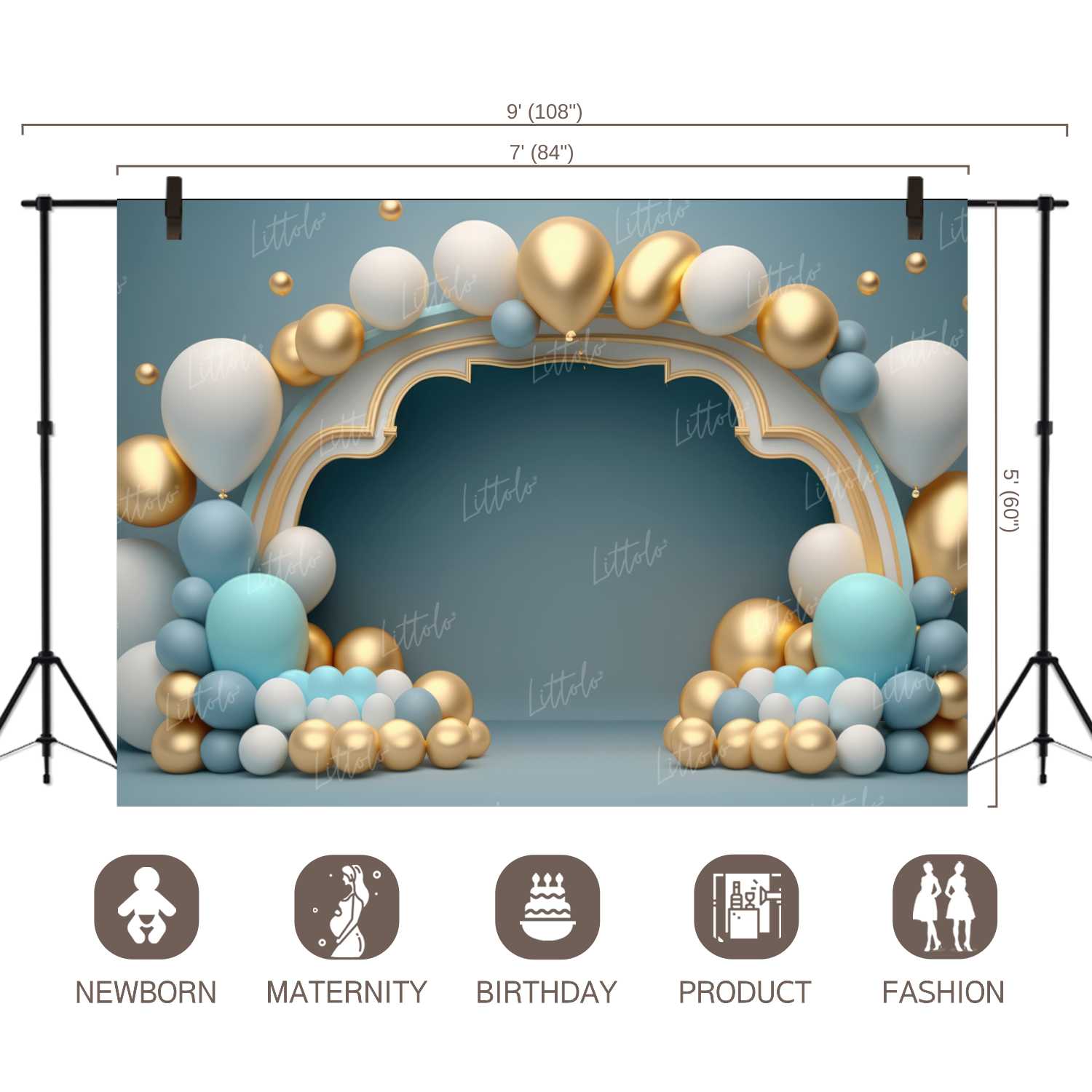 LB0566 Balloons Garland Princess & Prince Backdrop