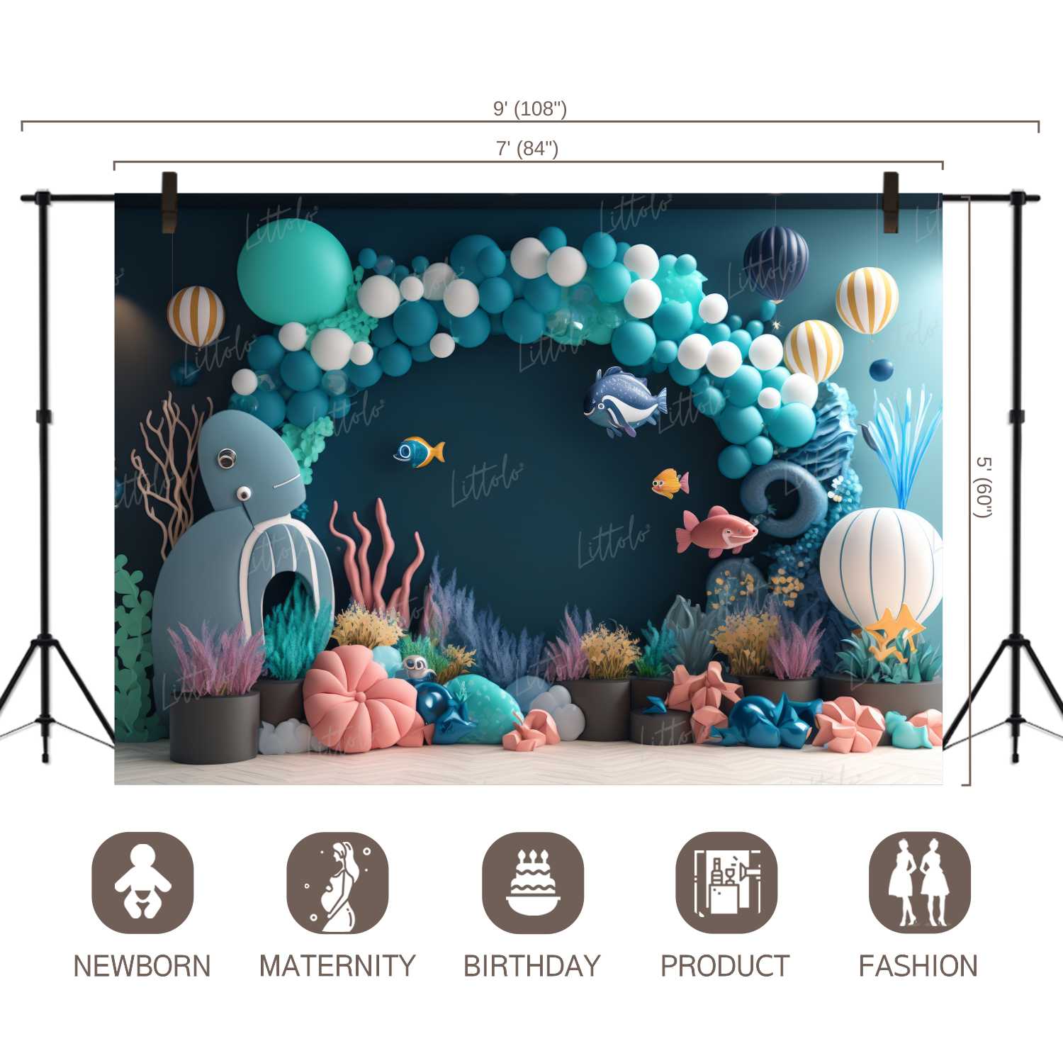 LB0572 Balloons Garland under The Sea Ocean Little Mermaid Backdrop