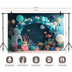 LB0572 Balloons Garland under The Sea Ocean Little Mermaid Backdrop