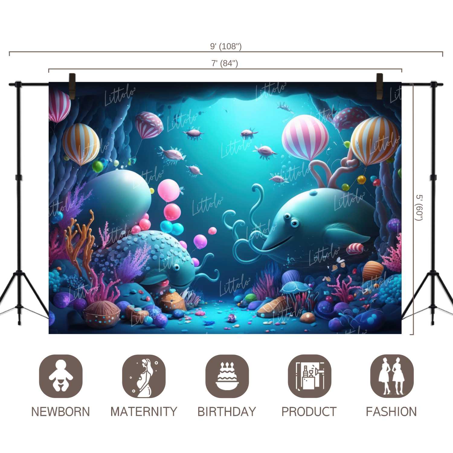 LB0573 Balloons Garland Under The Sea Ocean Mermaid Backdrop
