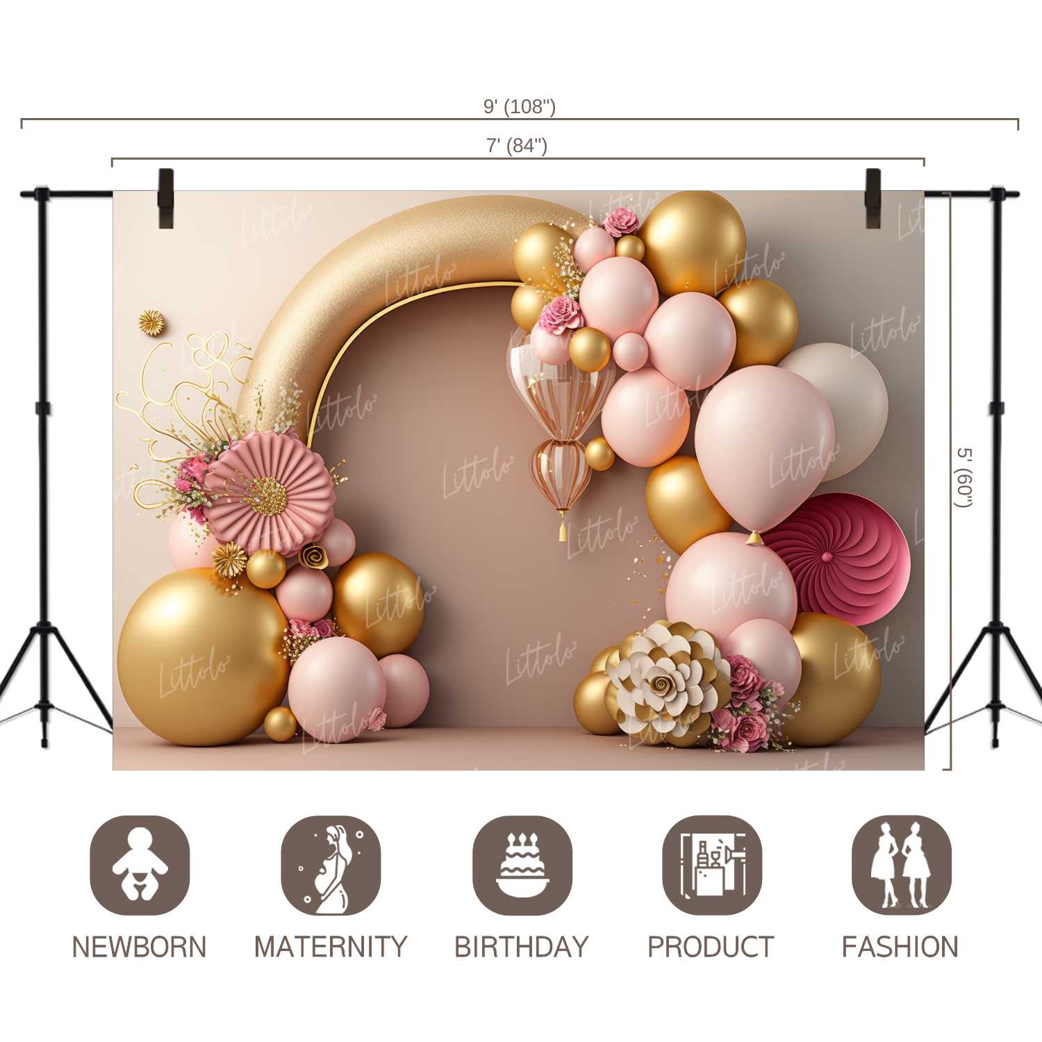 LB0576 Balloons Garland Princess & Prince Backdrop