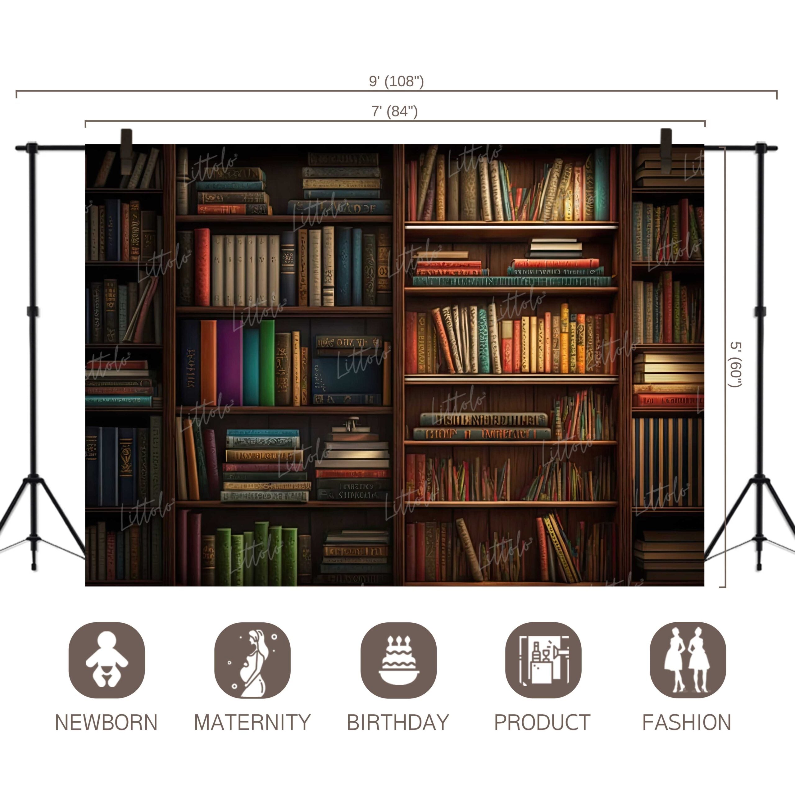 LB0597 Library Books on Shelves Backdrop