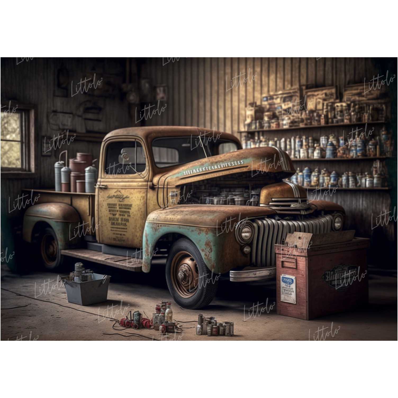 LB0669 Vintage Garage Backdrop