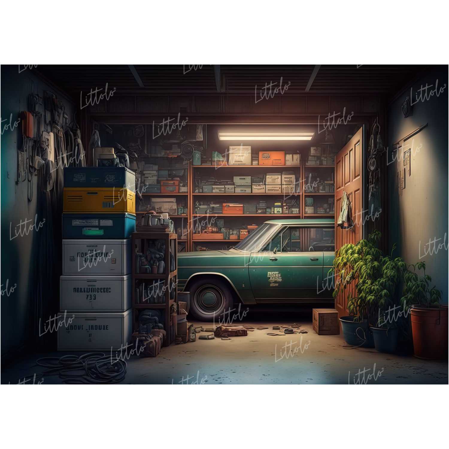 LB0819 Vintage Garage Backdrop