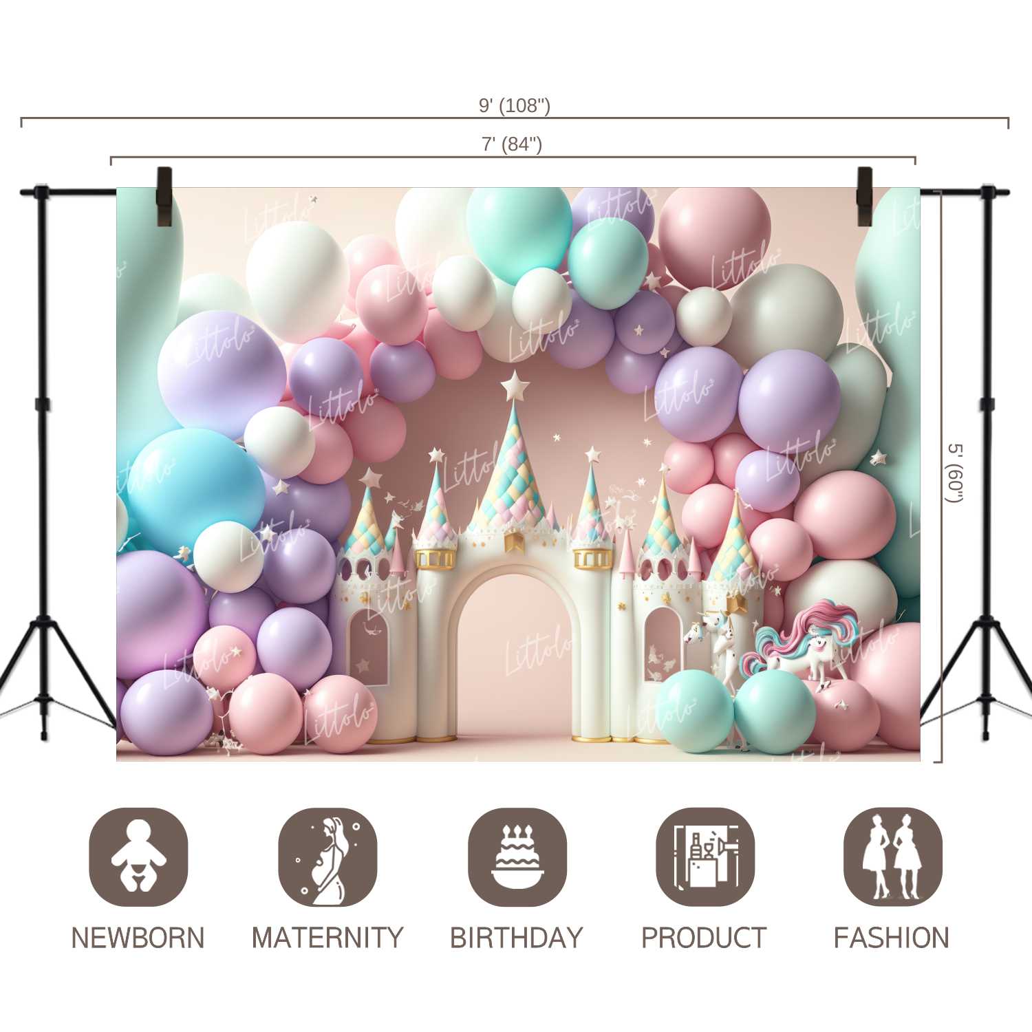 LB0852 Balloons Garland Unicorn Backdrop