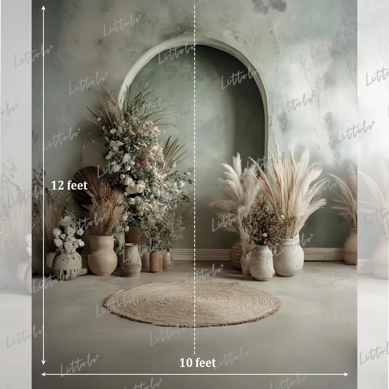 LB1586 Sage Boho Arch Maternity Backdrop