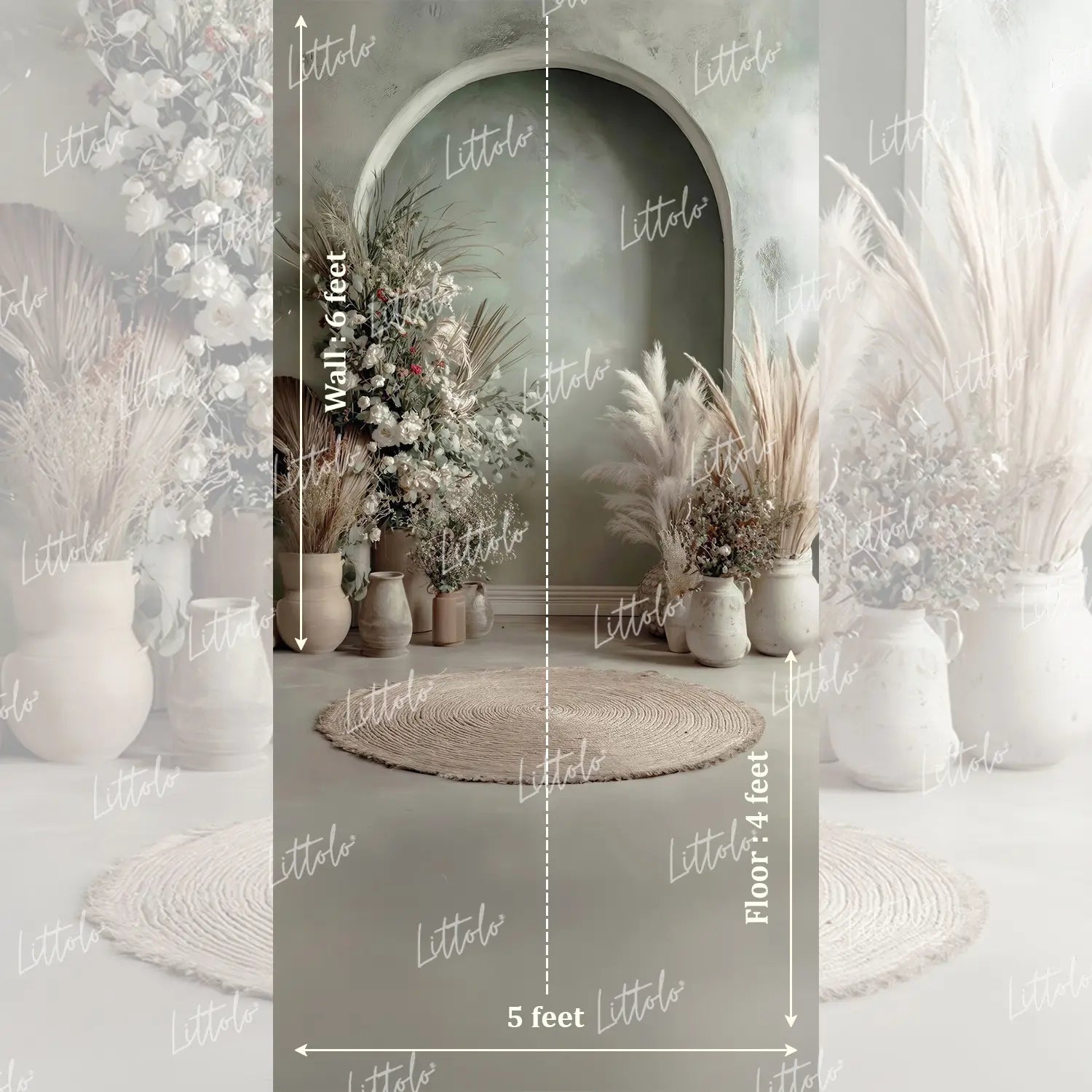LB1586 Sage Boho Arch Maternity Backdrop