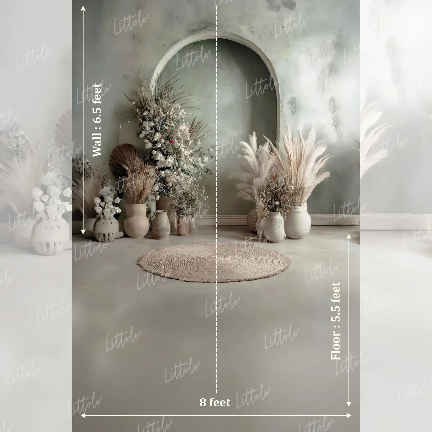 LB1586 Sage Boho Arch Maternity Backdrop