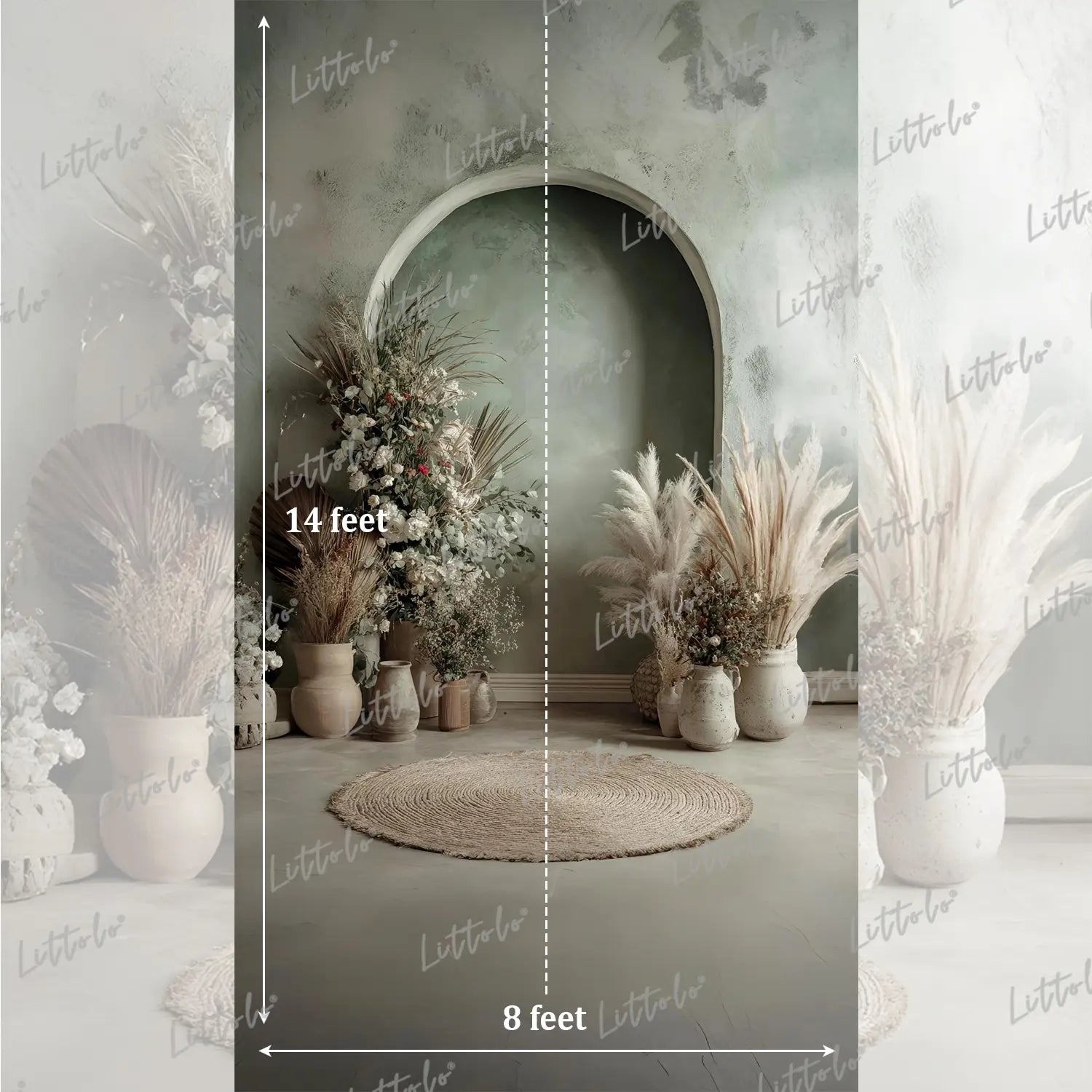 LB1586 Sage Boho Arch Maternity Backdrop